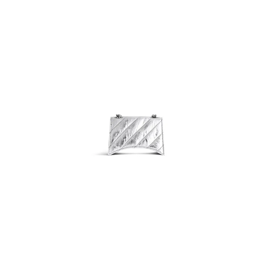 Borsa Con Catena Crush Mini Metallizzata E Trapuntata da Donna in Argento