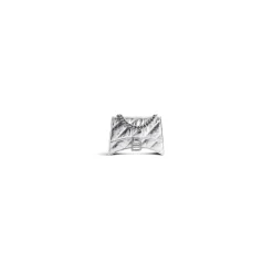 Borsa Con Catena Crush Mini Metallizzata E Trapuntata da Donna in Argento