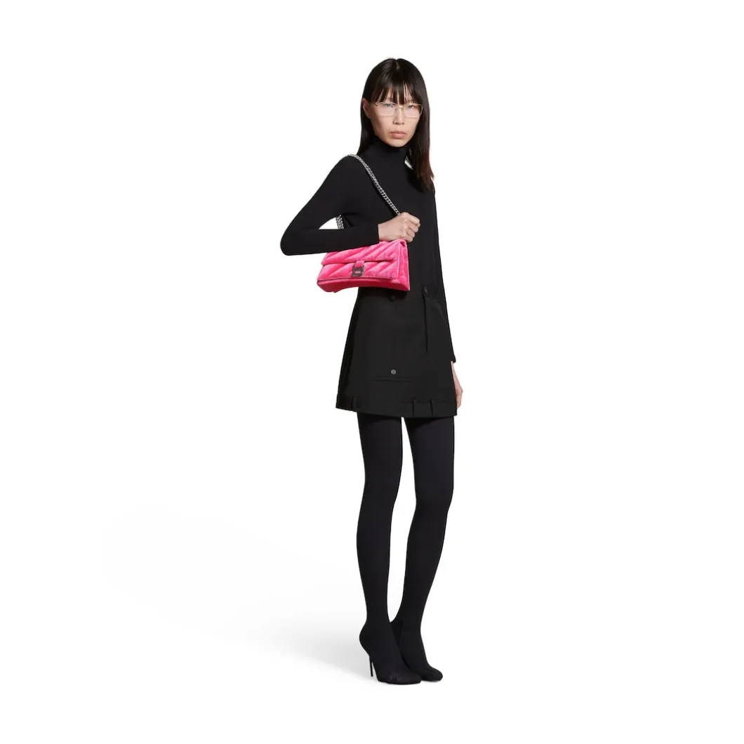 Borsa Con Catena Crush Piccola Trapuntata In Jersey Di Velluto da Donna in Rosa Acceso