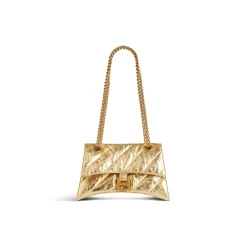 Borsa Con Catena Crush Piccola Metallizzata E Trapuntata da Donna in Oro
