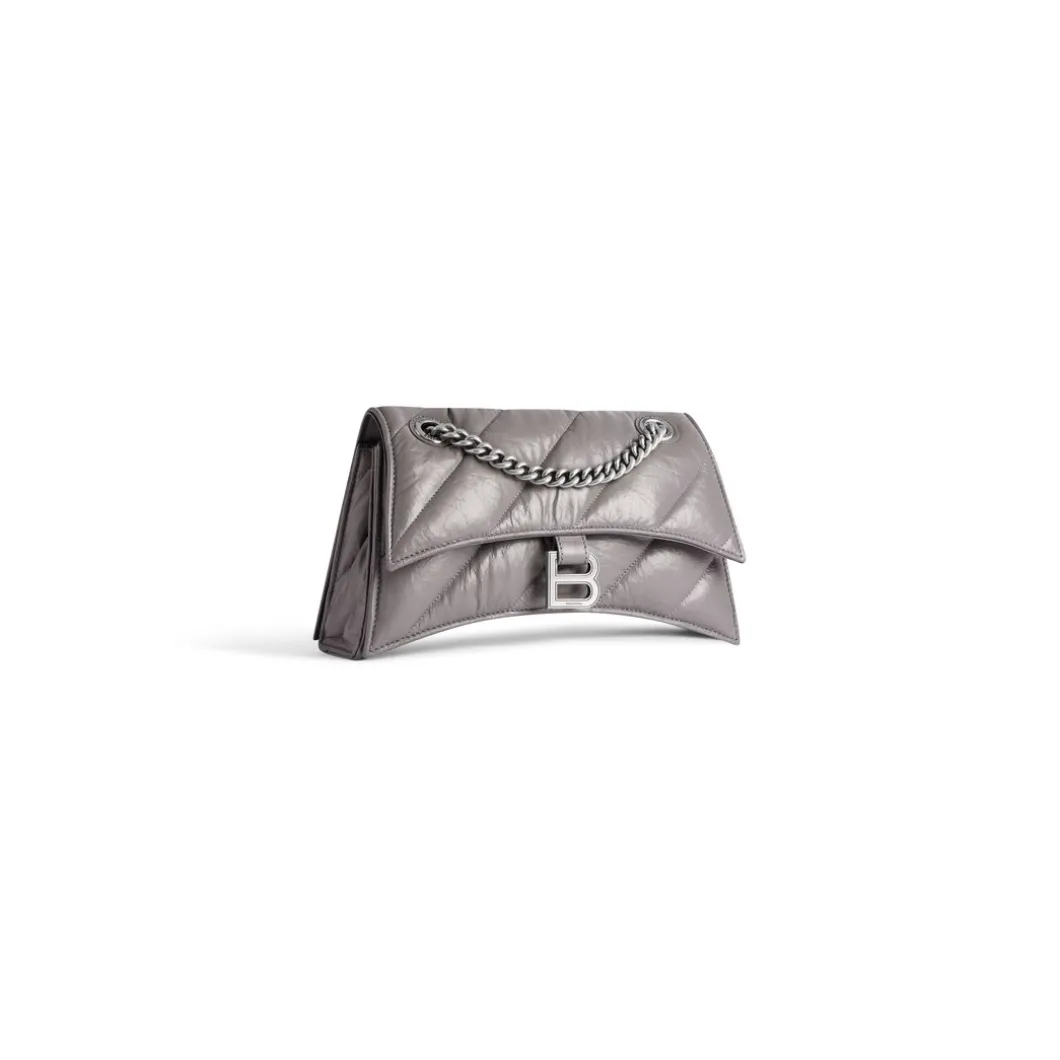 Borsa Con Catena Crush Piccola Trapuntata da Donna in Grigio Scuro