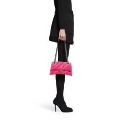 Borsa Con Catena Crush Piccola Trapuntata In Jersey Di Velluto da Donna in Rosa Acceso