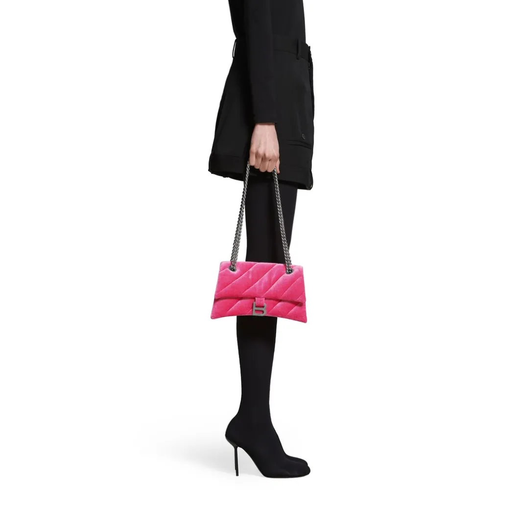 Borsa Con Catena Crush Piccola Trapuntata In Jersey Di Velluto da Donna in Rosa Acceso