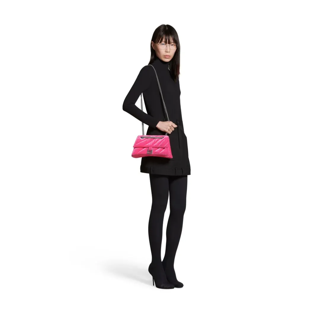 Borsa Con Catena Crush Piccola Trapuntata In Jersey Di Velluto da Donna in Rosa Acceso