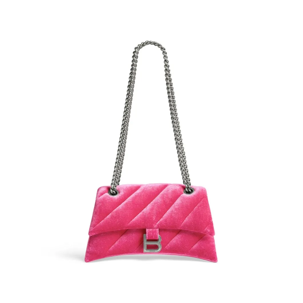 Borsa Con Catena Crush Piccola Trapuntata In Jersey Di Velluto da Donna in Rosa Acceso