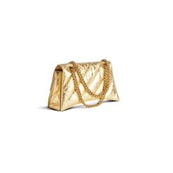 Borsa Con Catena Crush Piccola Metallizzata E Trapuntata  da Donna in Oro