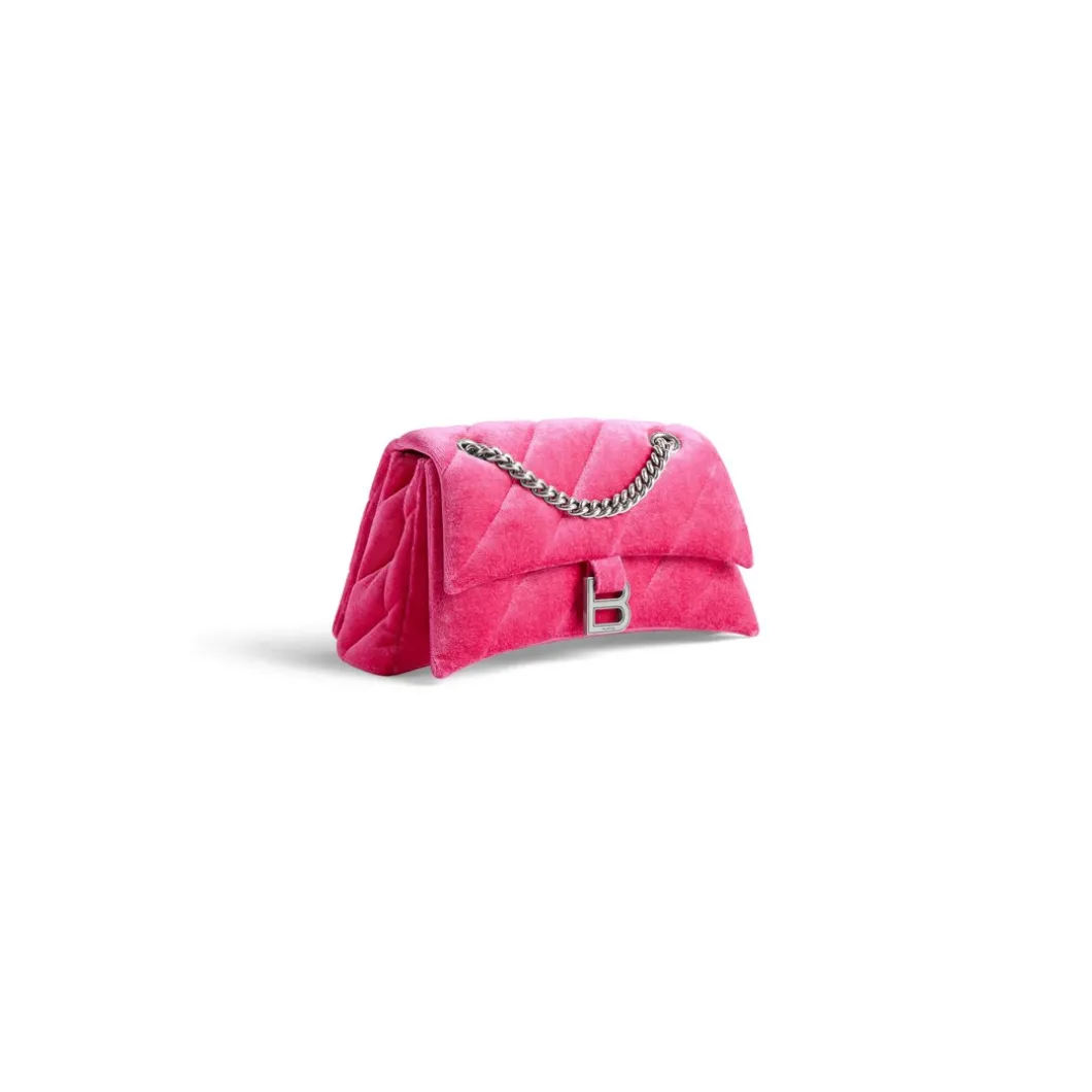 Borsa Con Catena Crush Piccola Trapuntata In Jersey Di Velluto da Donna in Rosa Acceso
