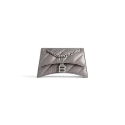 Borsa Con Catena Crush Piccola Trapuntata da Donna in Grigio Scuro