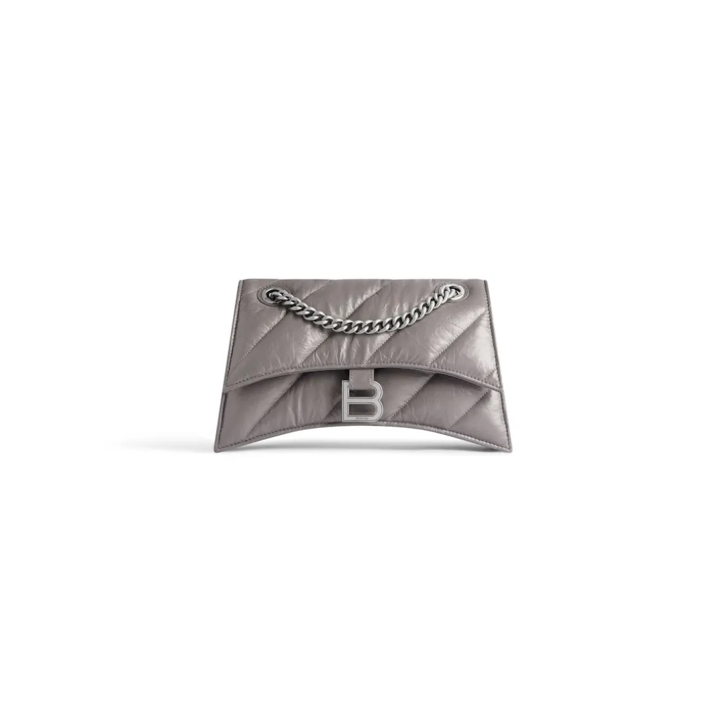 Borsa Con Catena Crush Piccola Trapuntata da Donna in Grigio Scuro