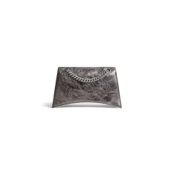 Borsa Con Catena Crush Piccola Metallizzata da Donna in Grigio Scuro