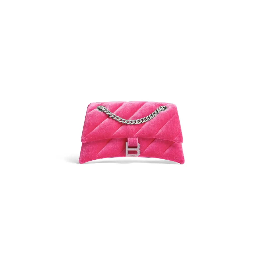 Borsa Con Catena Crush Piccola Trapuntata In Jersey Di Velluto da Donna in Rosa Acceso