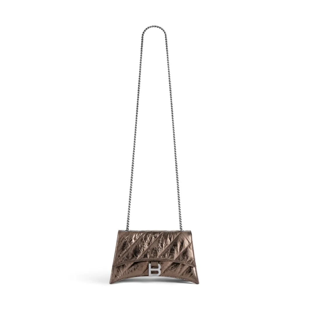 Borsa Con Catena Crush Xs Metallizzata E Trapuntata da Donna in Bronzo