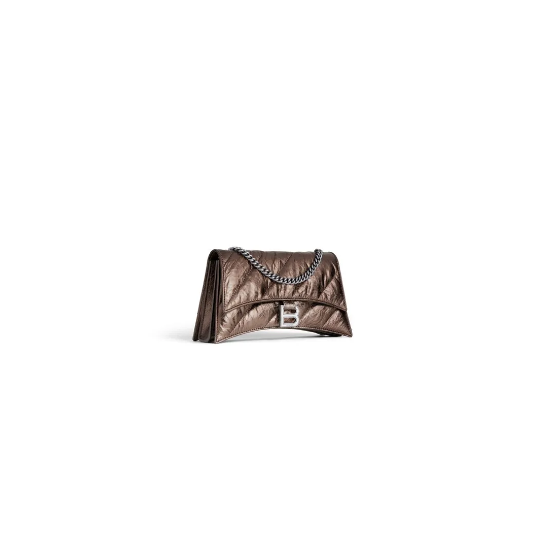 Borsa Con Catena Crush Xs Metallizzata E Trapuntata da Donna in Bronzo