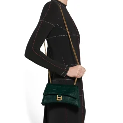 Borsa Con Catena Crush Xs Lavorazione Coccodrillo  da Donna in Verde Bosco