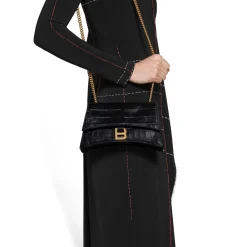 Borsa Con Catena Crush Xs Lavorazione Coccodrillo  da Donna in Nero