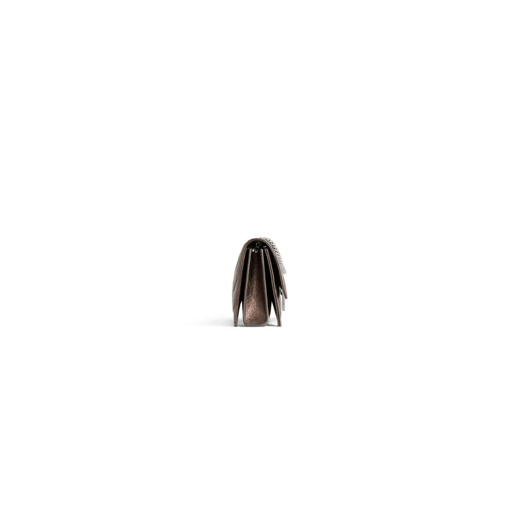 Borsa Con Catena Crush Xs Metallizzata E Trapuntata da Donna in Bronzo