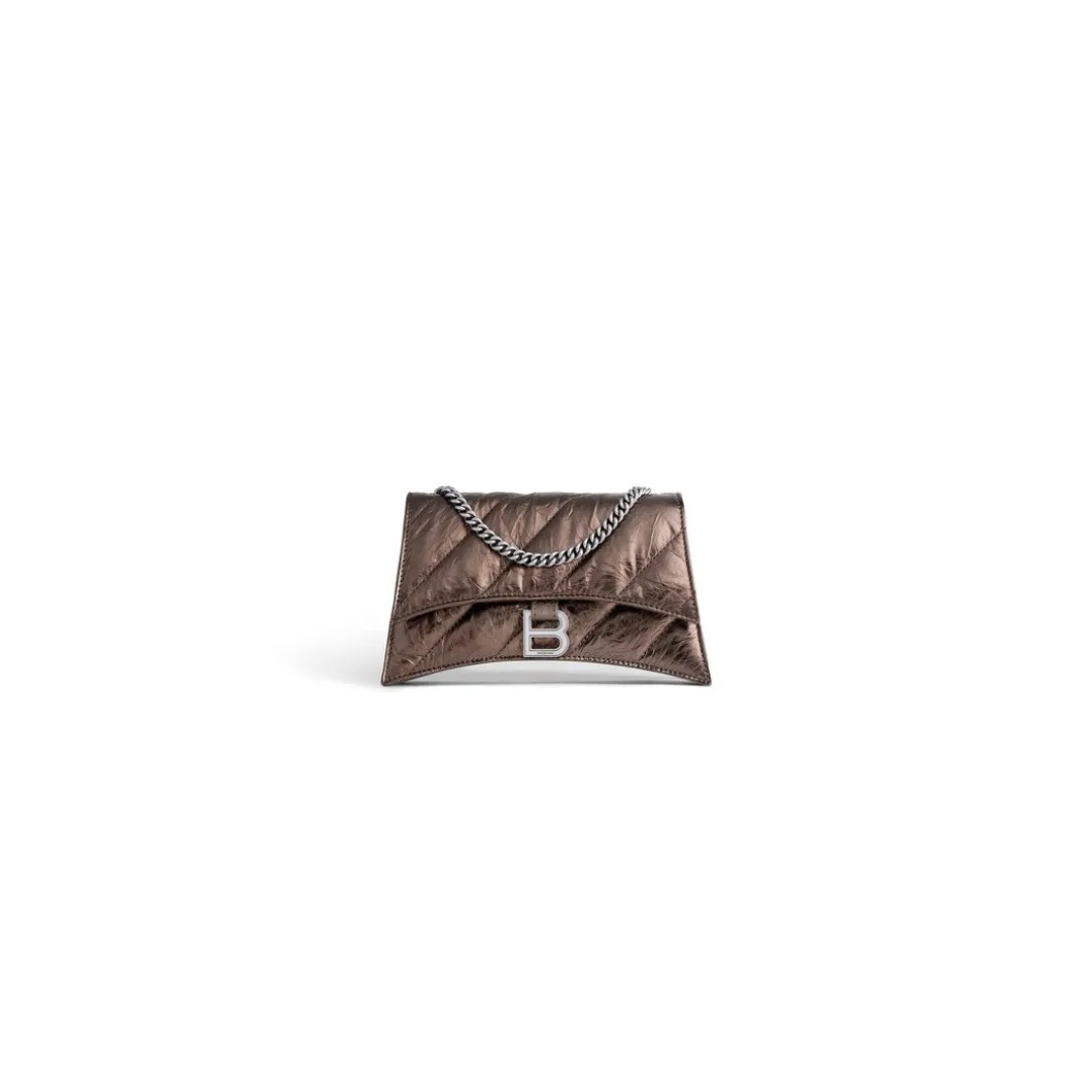 Borsa Con Catena Crush Xs Metallizzata E Trapuntata da Donna in Bronzo