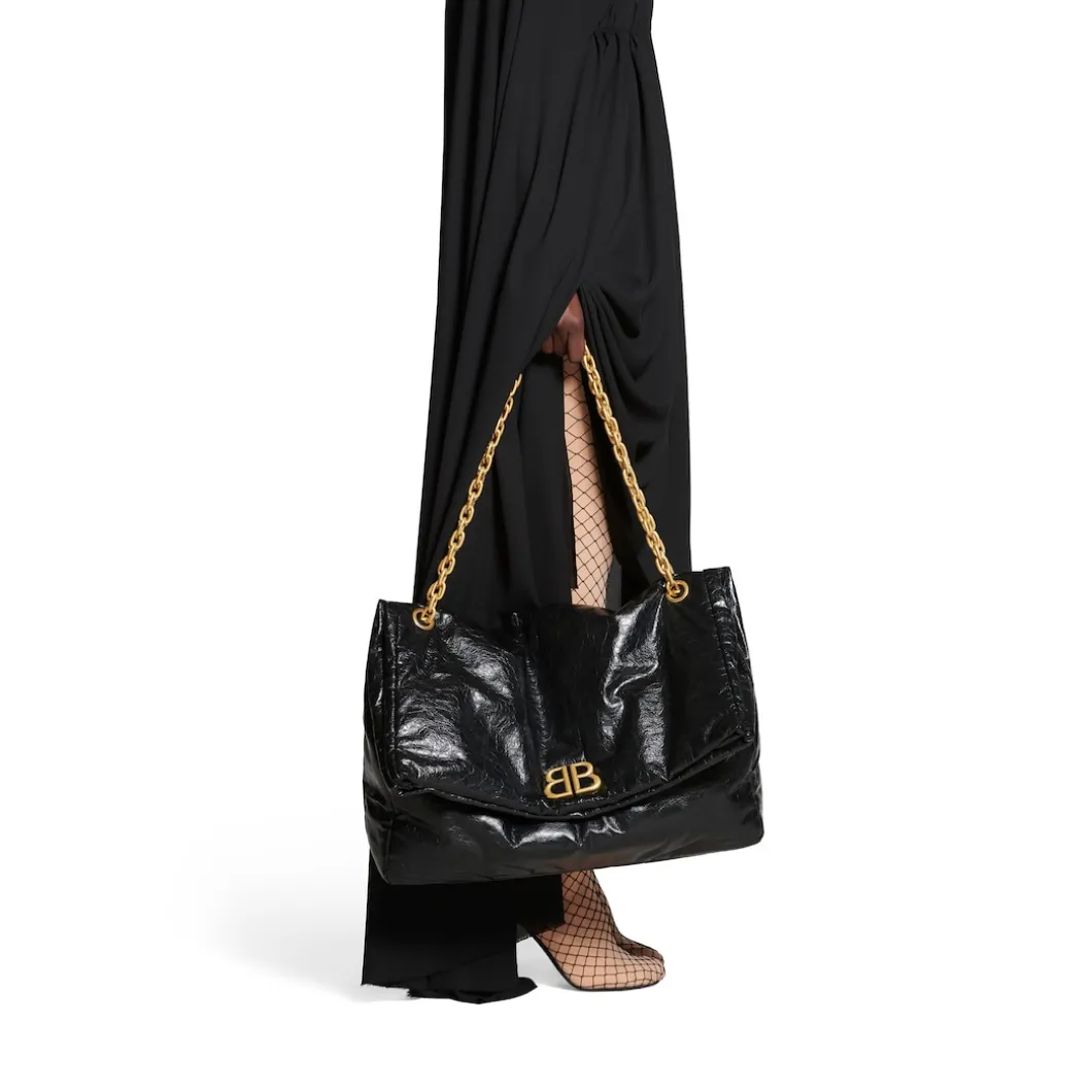 Borsa Con Catena Monaco Grande da Donna in Nero