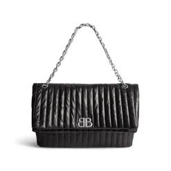 Borsa Con Catena Monaco Grande Trapuntata da Donna in Nero