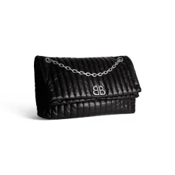 Borsa Con Catena Monaco Grande Trapuntata da Donna in Nero