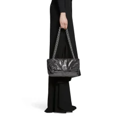 Borsa Con Catena Monaco Piccola Metallizzata da Donna in Grigio Scuro