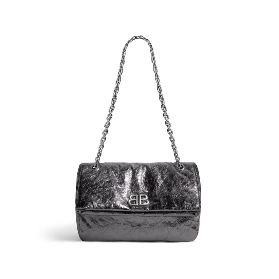 Borsa Con Catena Monaco Piccola Metallizzata da Donna in Grigio Scuro