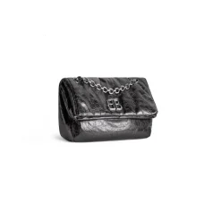 Borsa Con Catena Monaco Piccola Metallizzata da Donna in Grigio Scuro