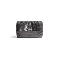 Borsa Con Catena Monaco Piccola Metallizzata da Donna in Grigio Scuro