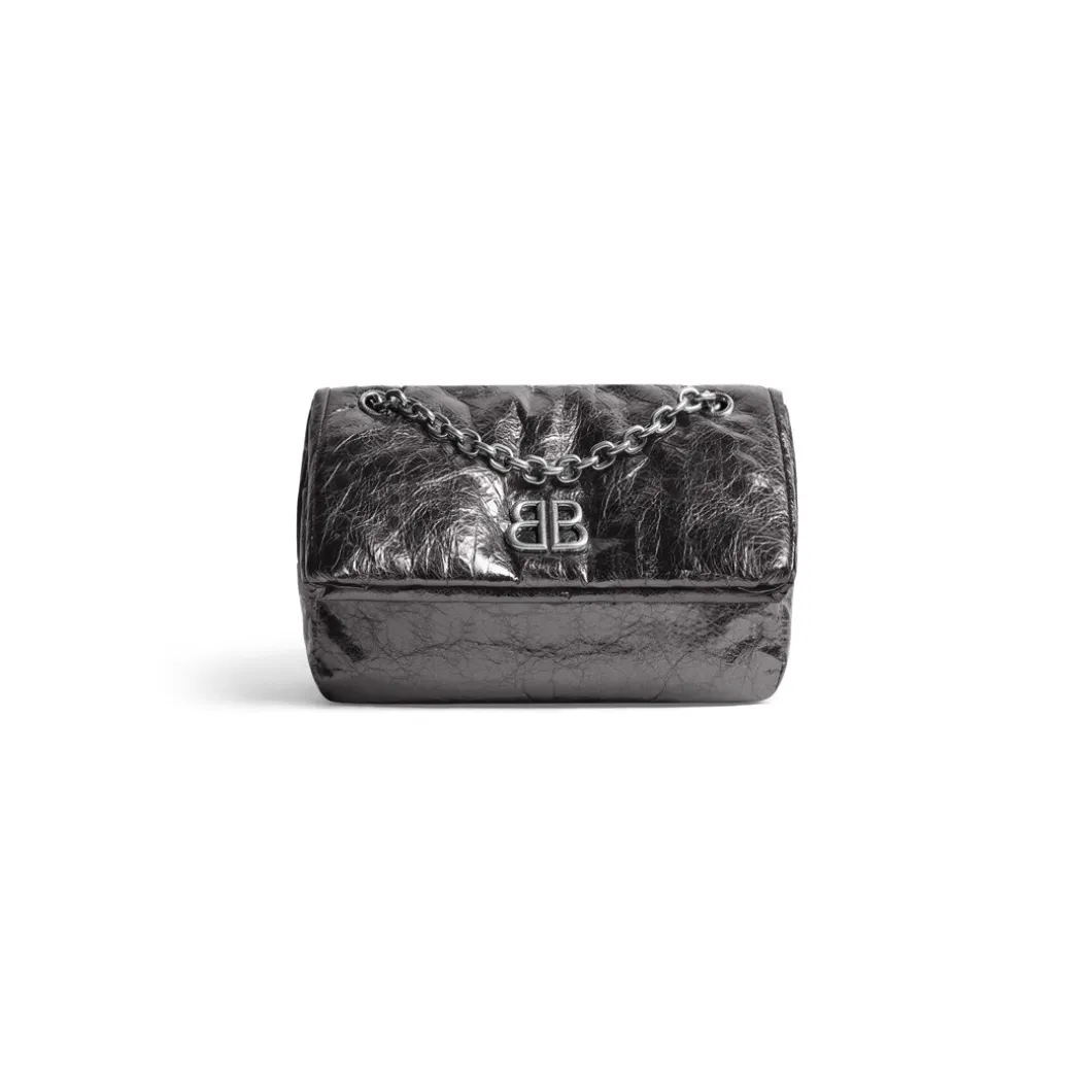 Borsa Con Catena Monaco Piccola Metallizzata da Donna in Grigio Scuro