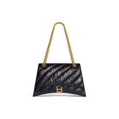 Borsa Crush Con Catena Media Trapuntata  da Donna in Nero