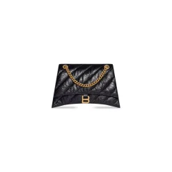 Borsa Crush Con Catena Media Trapuntata  da Donna in Nero
