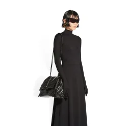 Borsa Crush Large Bag Trapuntata Con Catena  da Donna in Nero