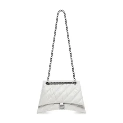 Borsa Crush Media Trapuntata Con Catena  da Donna in Bianco Ottico