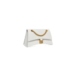 Borsa Crush Piccola Con Catena Con Lavorazione Coccodrillo da Donna in Bianco Ottico