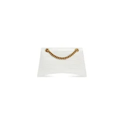 Borsa Crush Piccola Con Catena Con Lavorazione Coccodrillo da Donna in Bianco Ottico