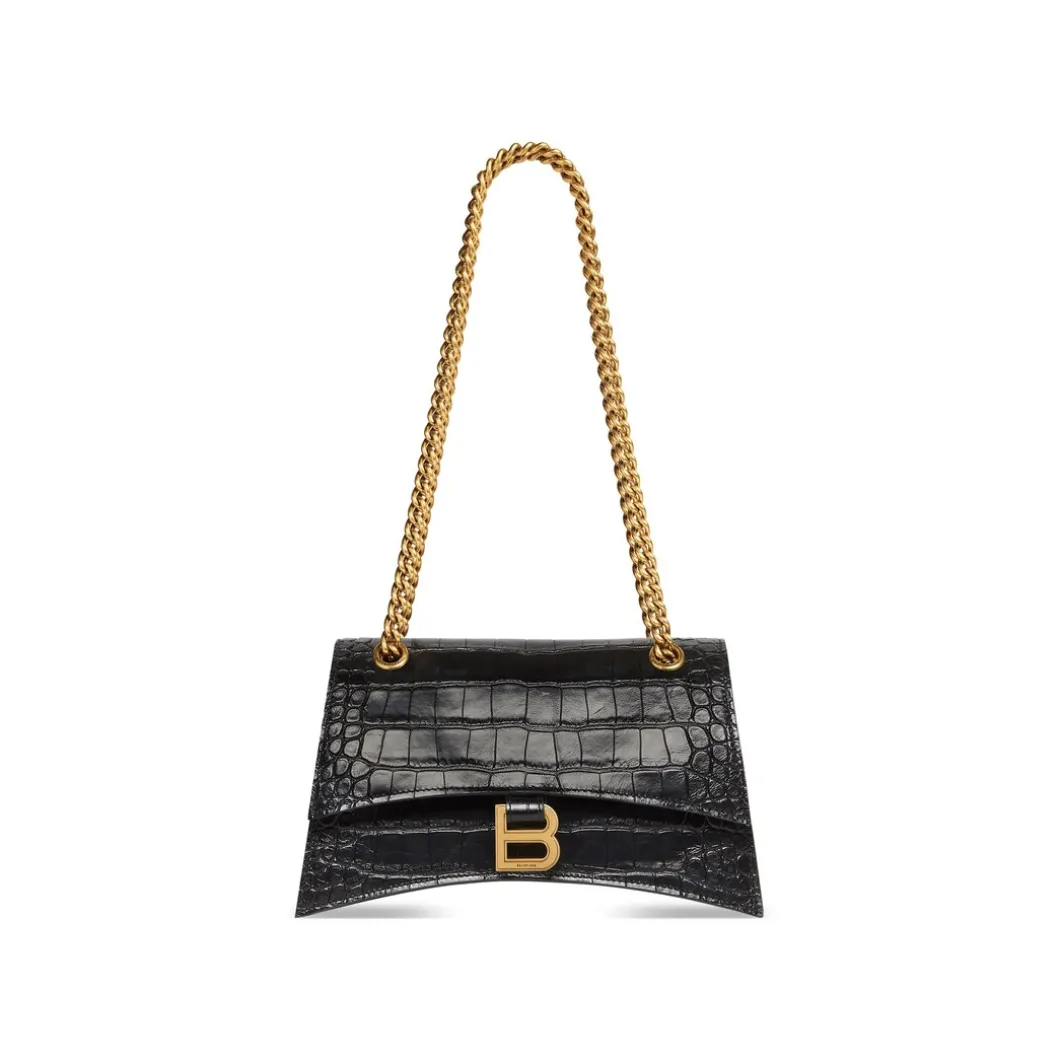 Borsa Crush Small Con Catena Con Lavorazione Coccodrillo da Donna in Nero