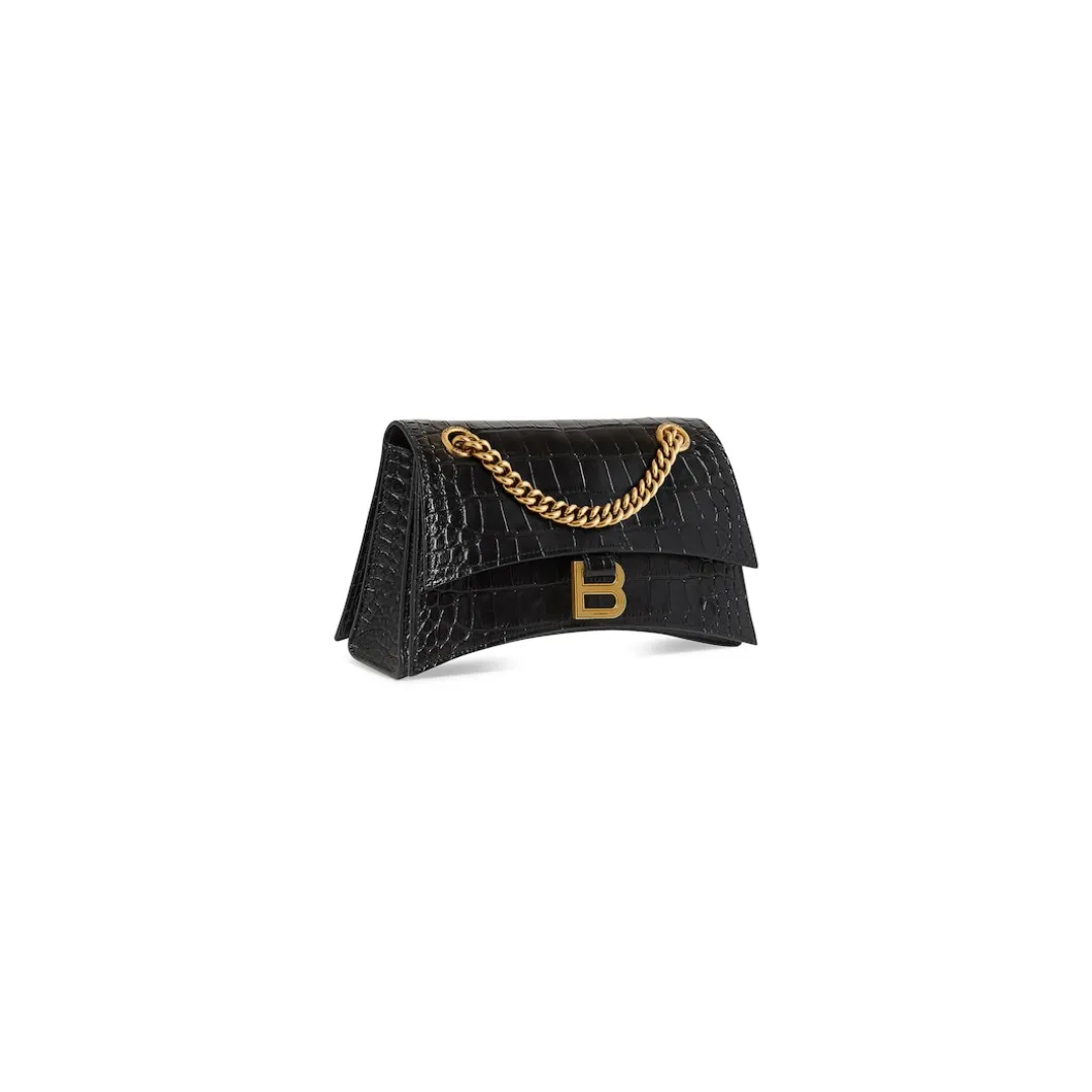 Borsa Crush Small Con Catena Con Lavorazione Coccodrillo da Donna in Nero