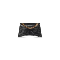 Borsa Crush Small Con Catena Con Lavorazione Coccodrillo da Donna in Nero