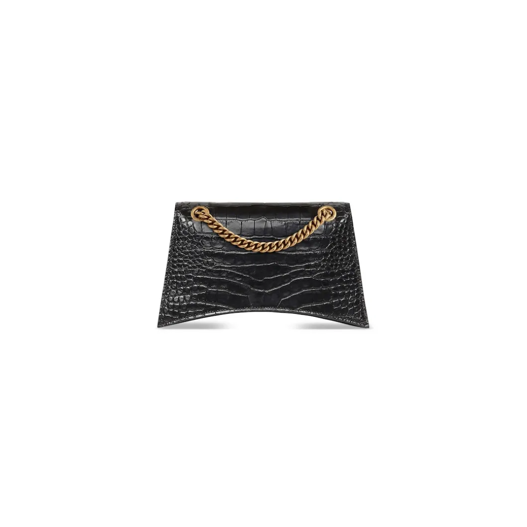 Borsa Crush Small Con Catena Con Lavorazione Coccodrillo da Donna in Nero