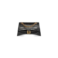 Borsa Crush Small Con Catena Con Lavorazione Coccodrillo da Donna in Nero