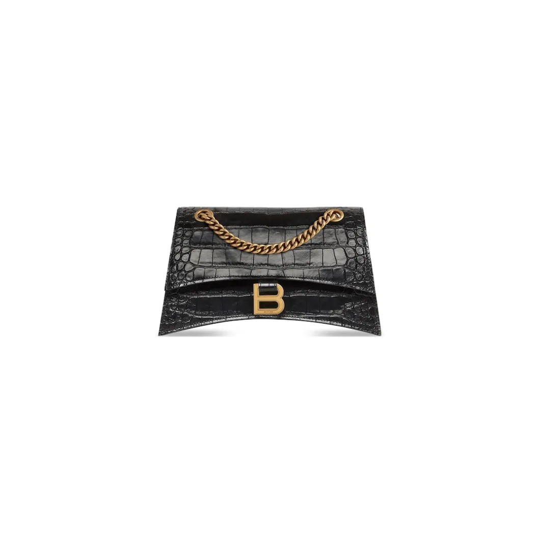 Borsa Crush Small Con Catena Con Lavorazione Coccodrillo da Donna in Nero
