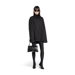 Borsa Hourglass Hinge Media Con Lavorazione Coccodrillo  da Donna in Nero