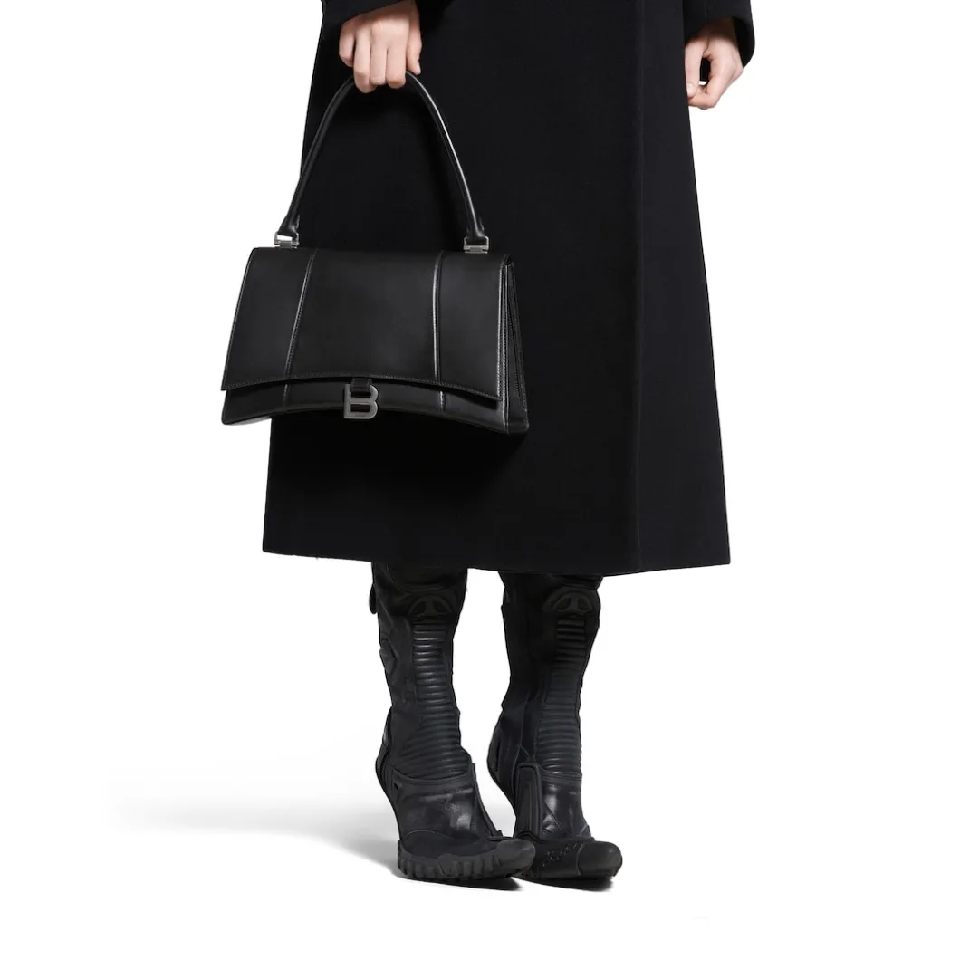 Borsa Hourglass Hinge Media da Donna in Nero