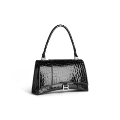 Borsa Hourglass Hinge Media Con Lavorazione Coccodrillo  da Donna in Nero