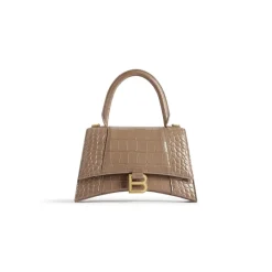 Borsa Hourglass Piccola Con Lavorazione Coccodrillo  da Donna in Marrone Chiaro