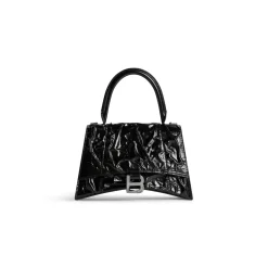 Borsa Hourglass Piccola Effetto Stropicciato  da Donna in Nero