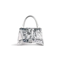 Borsa Hourglass Piccola Effetto Stropicciato  da Donna in Argento
