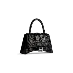 Borsa Hourglass Piccola Effetto Stropicciato  da Donna in Nero