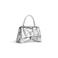 Borsa Hourglass Piccola Effetto Stropicciato  da Donna in Argento