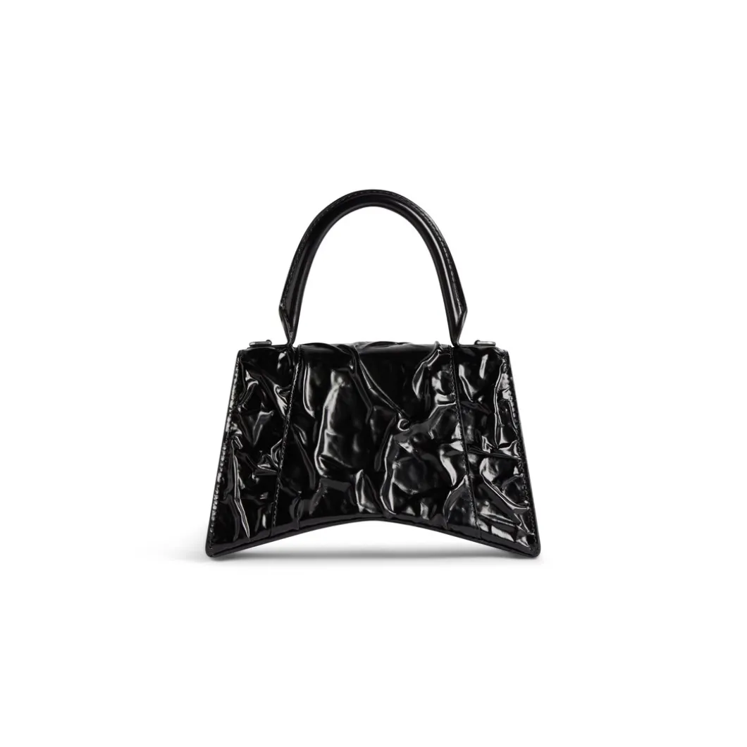 Borsa Hourglass Piccola Effetto Stropicciato da Donna in Nero